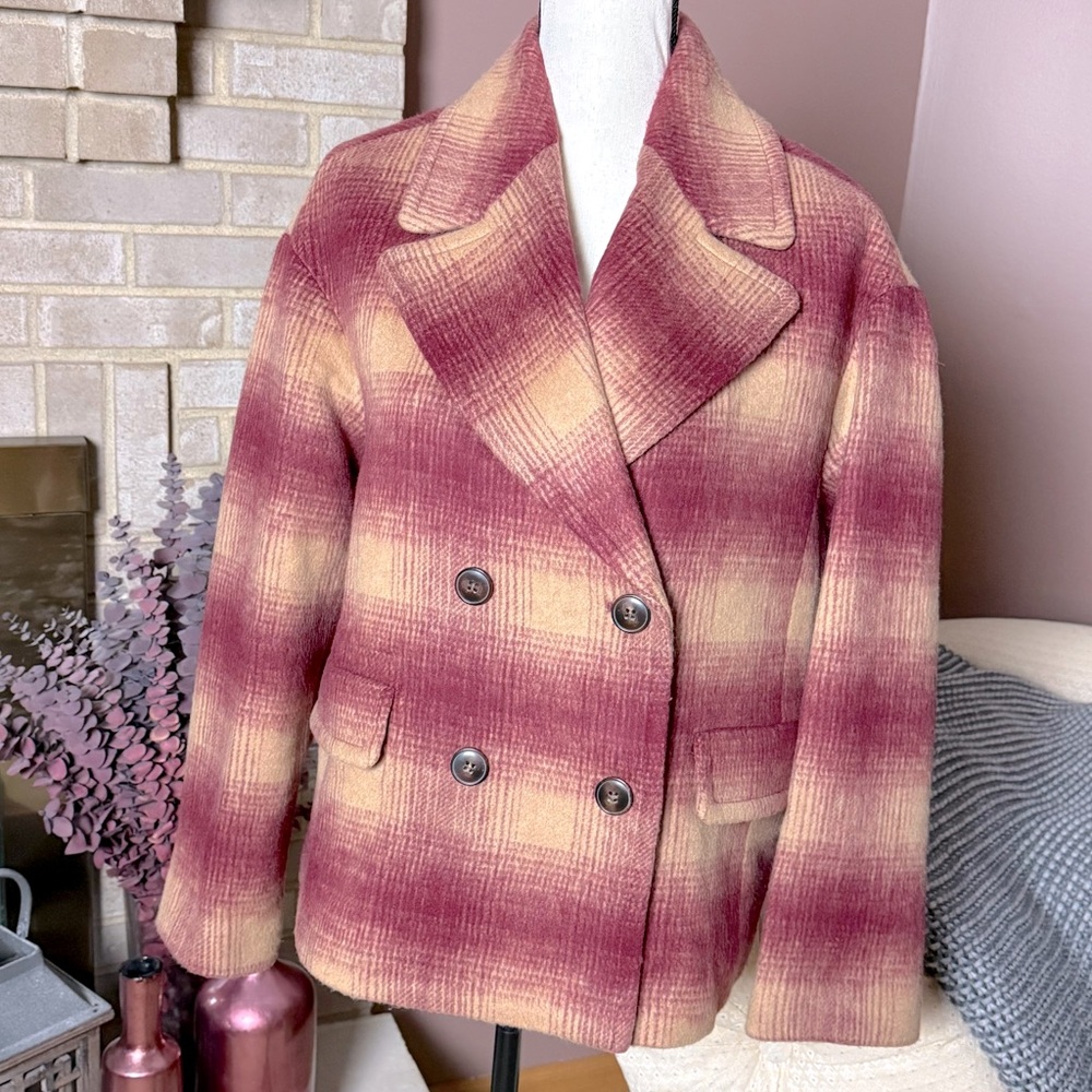 MADEWELL Brushed Wool Blend Double-Breasted Short Coat - Dorinda Plaid